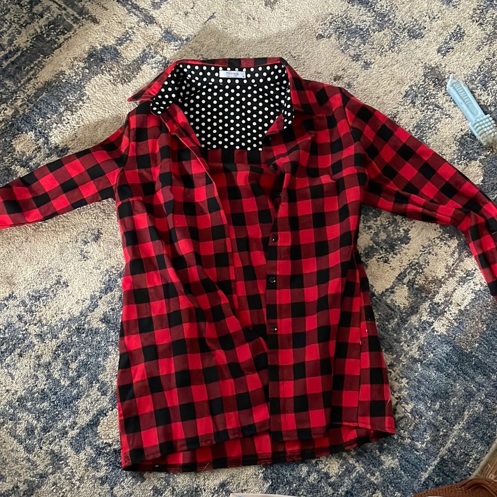 Red plaid checkered button up shirt